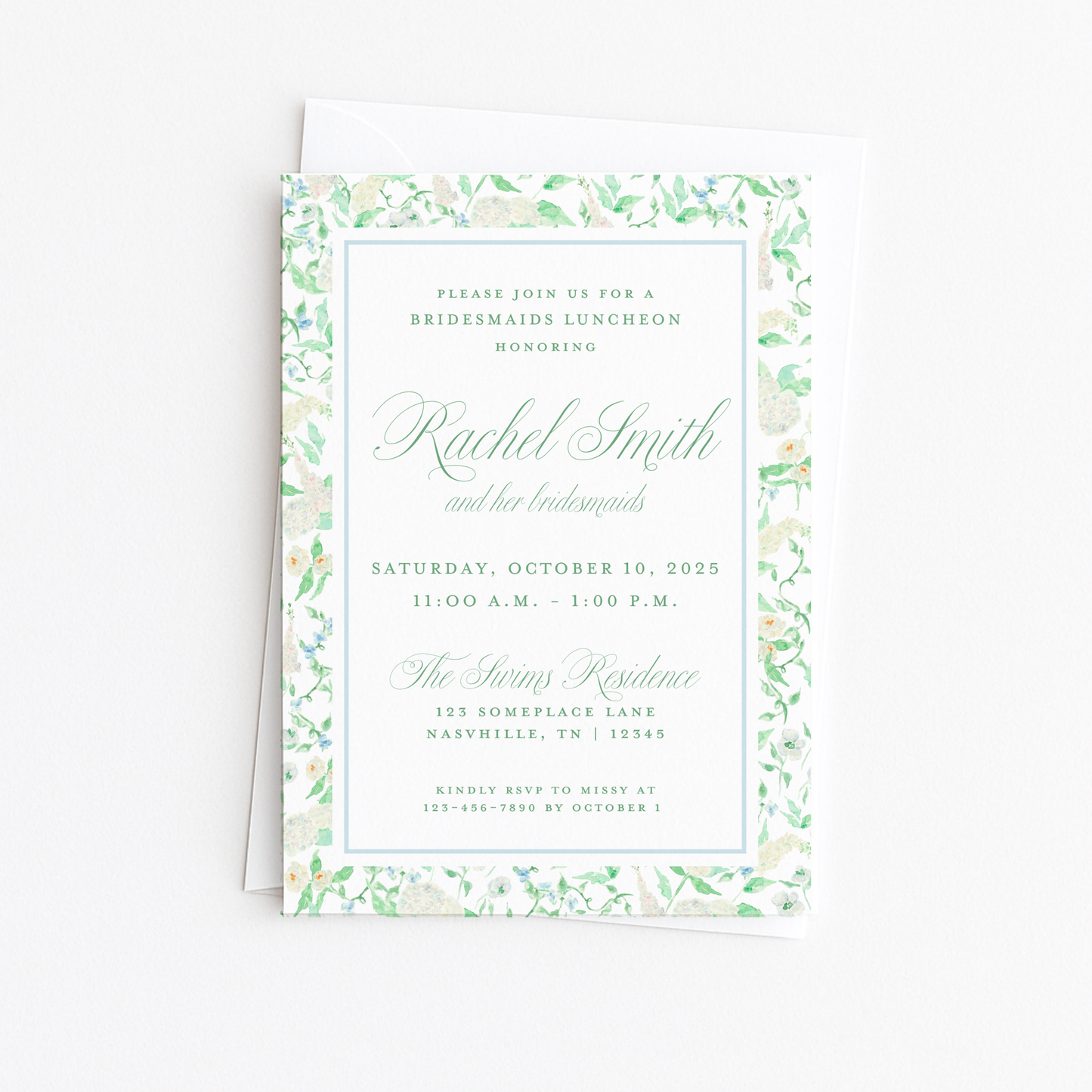 Green Floral Bridal Shower Invitation