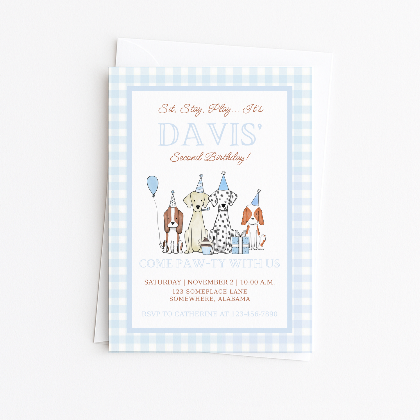 Puppy Pawty Invitation - Gingham Puppy Set