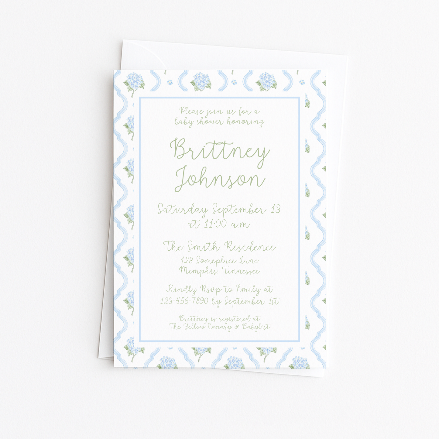 Hydrangea Border Baby Shower Invitation #3