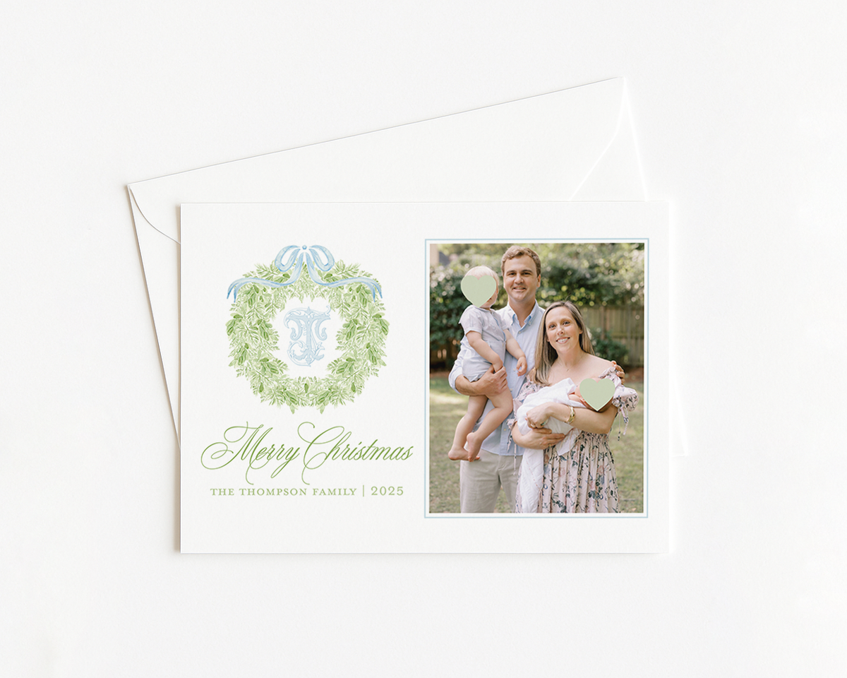 Blue & Green Wreath Monogram Horizontal