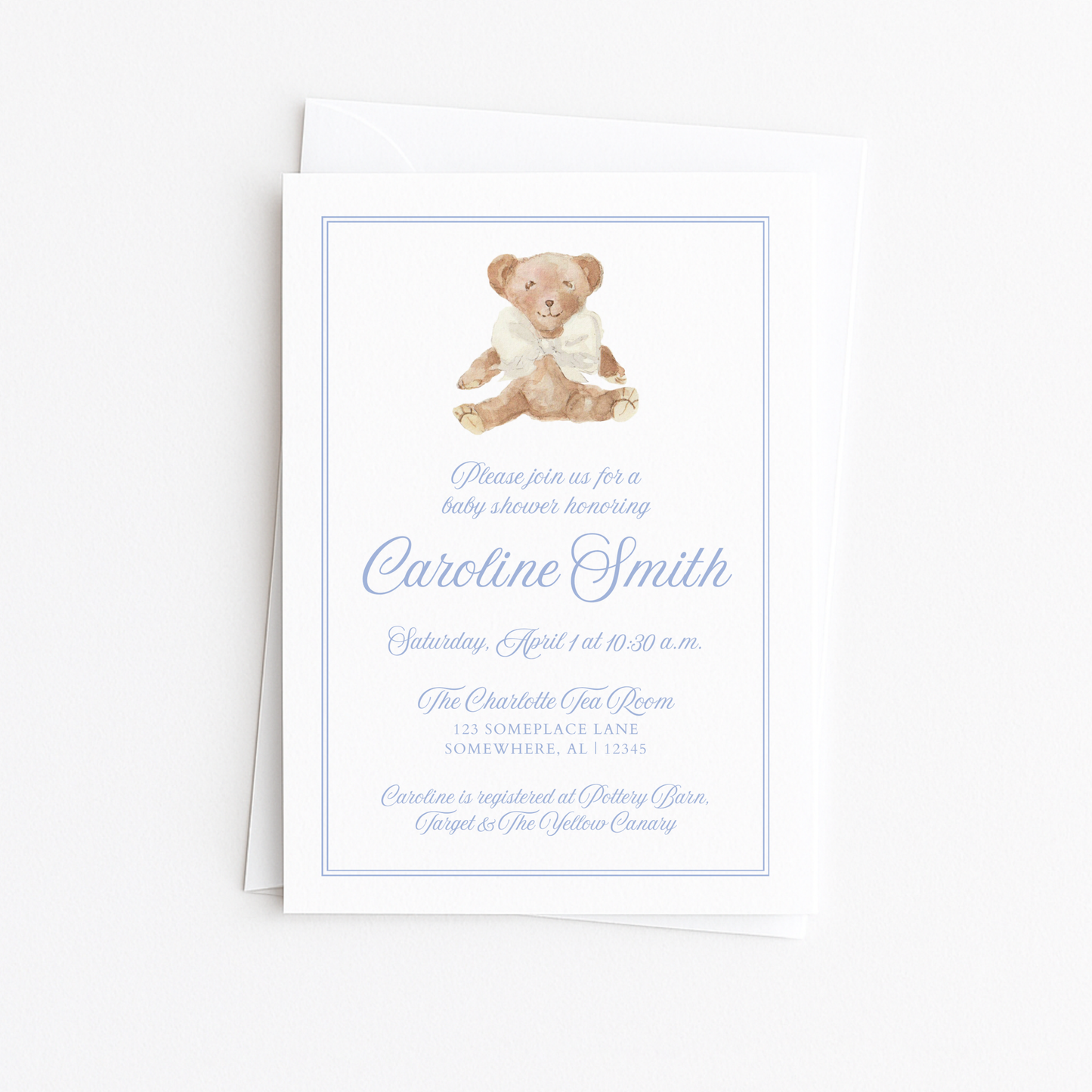 Blue Bear Baby Shower Invitation