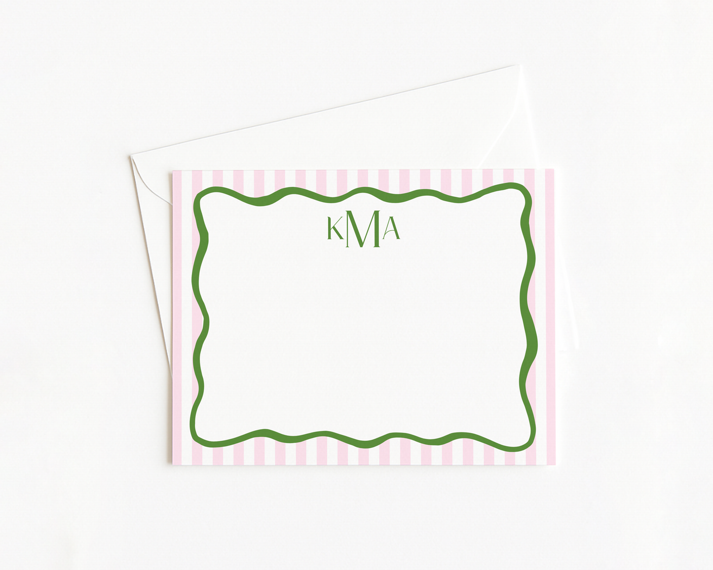Pink Wavy Stripes Monogram Stationery