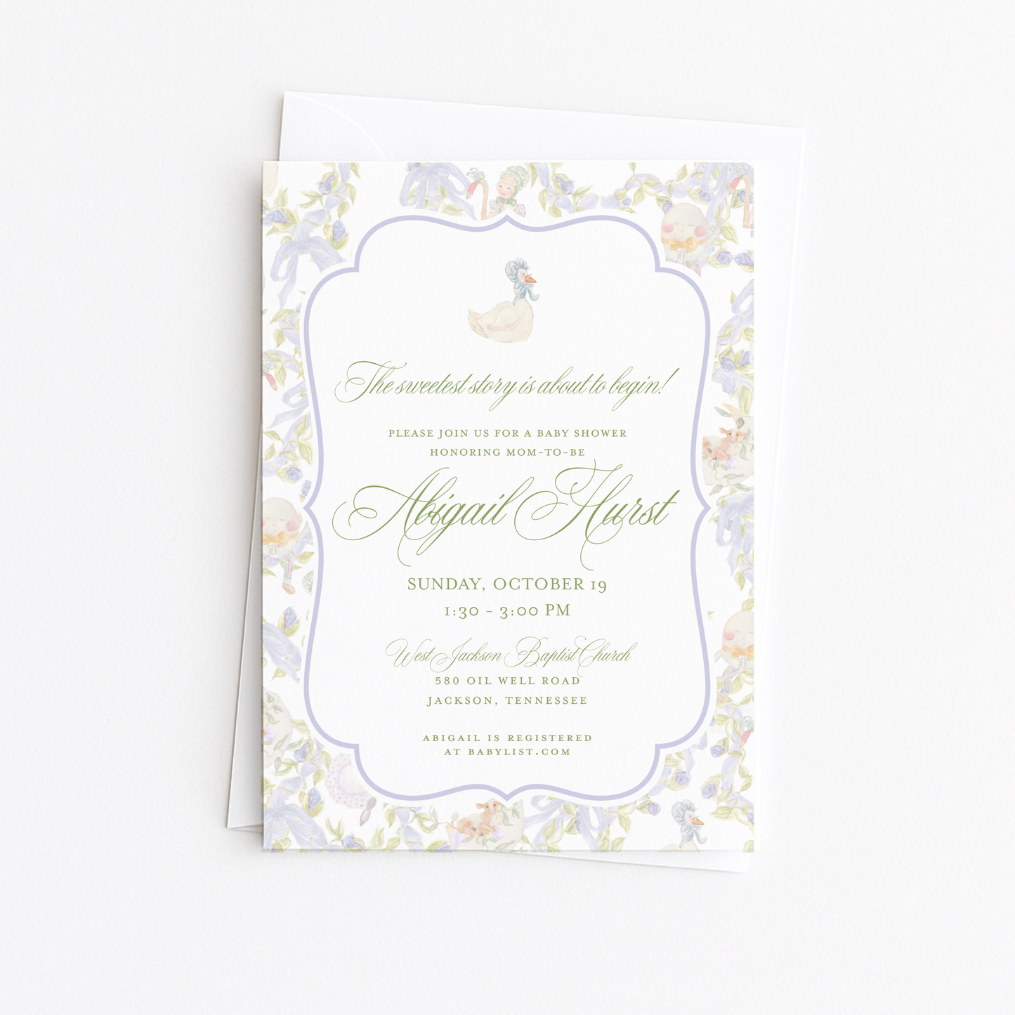 Lavender Mother Goose Baby Shower Invitation #2