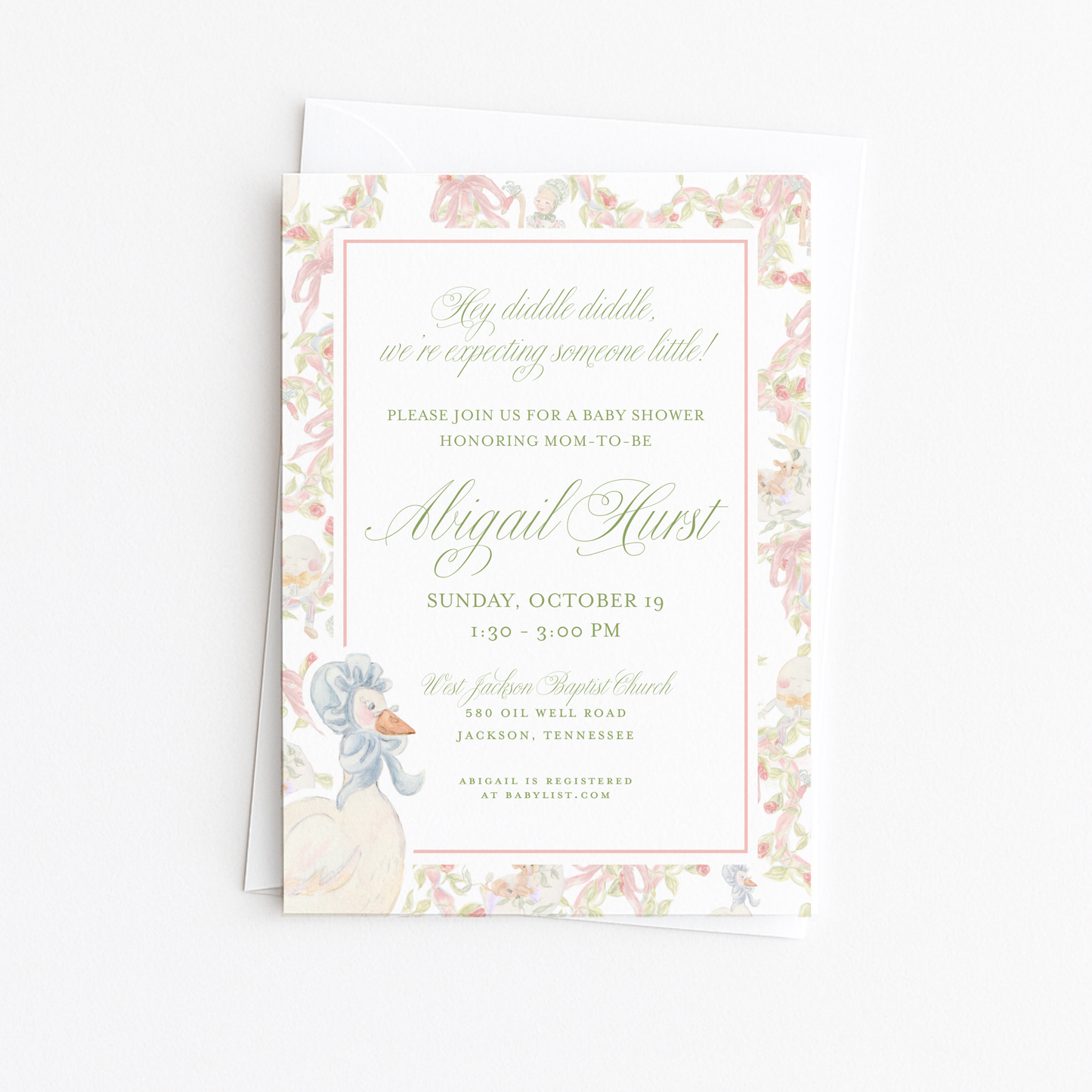 Pink Mother Goose Baby Shower Invitation #2