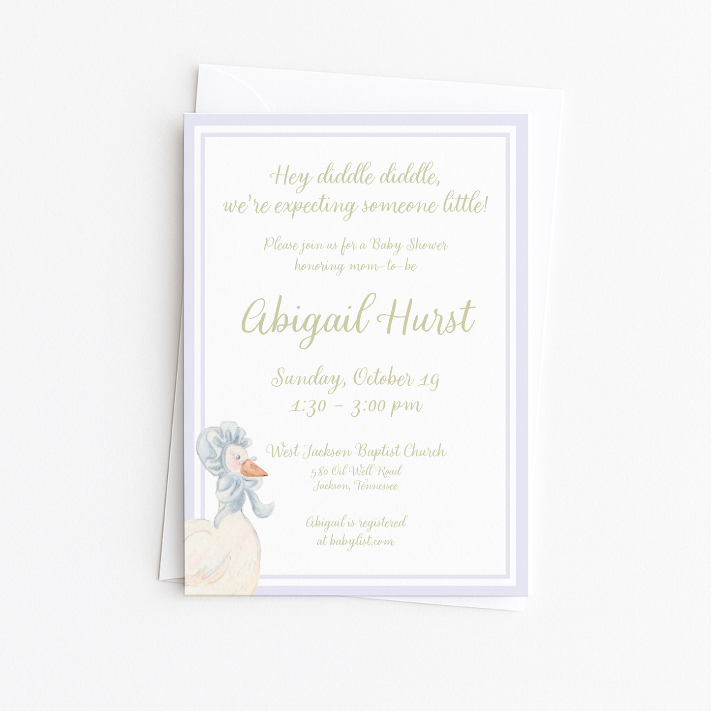 Lavender Mother Goose Baby Shower Invitation #3