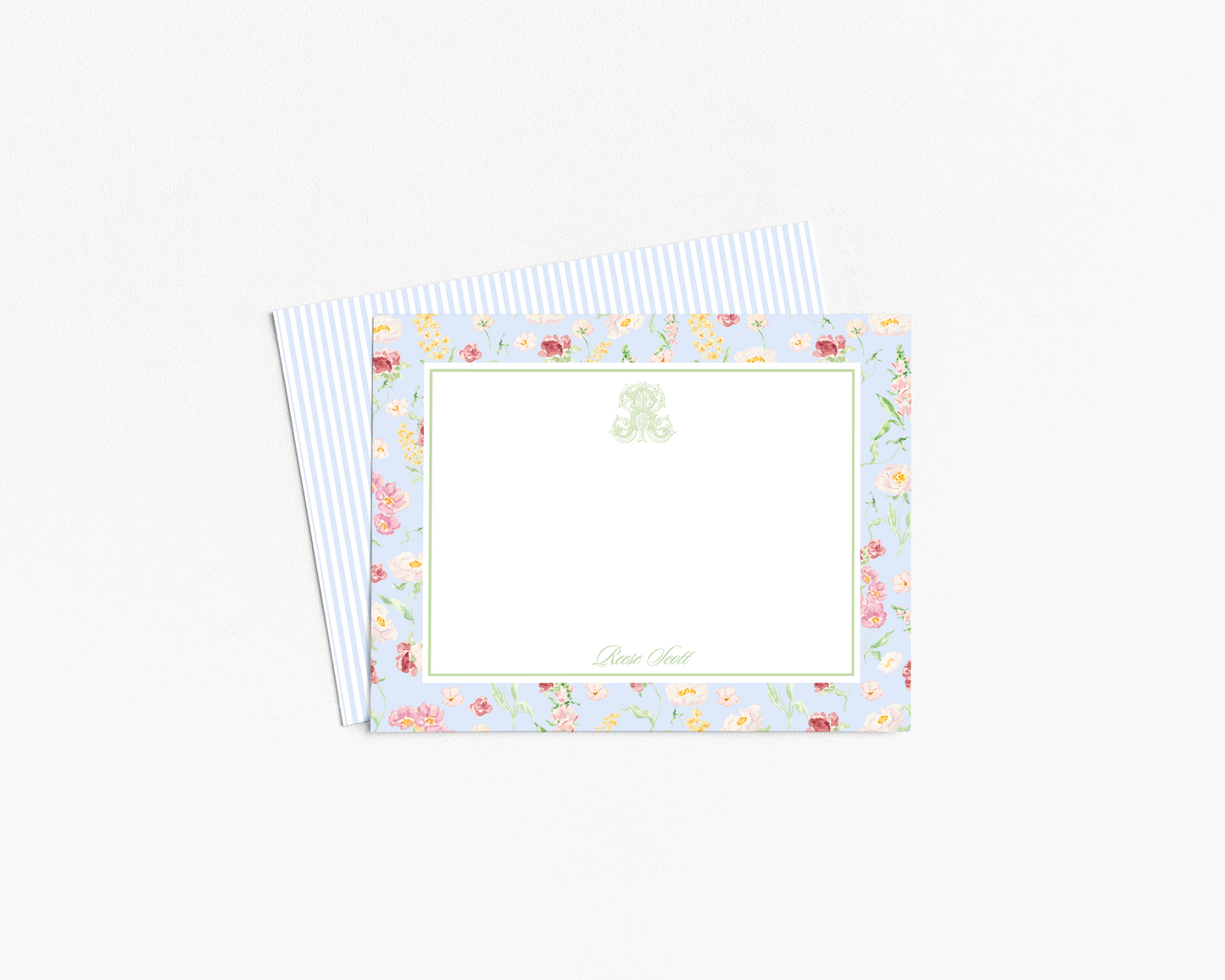 Blue Floral Monogram Stationery