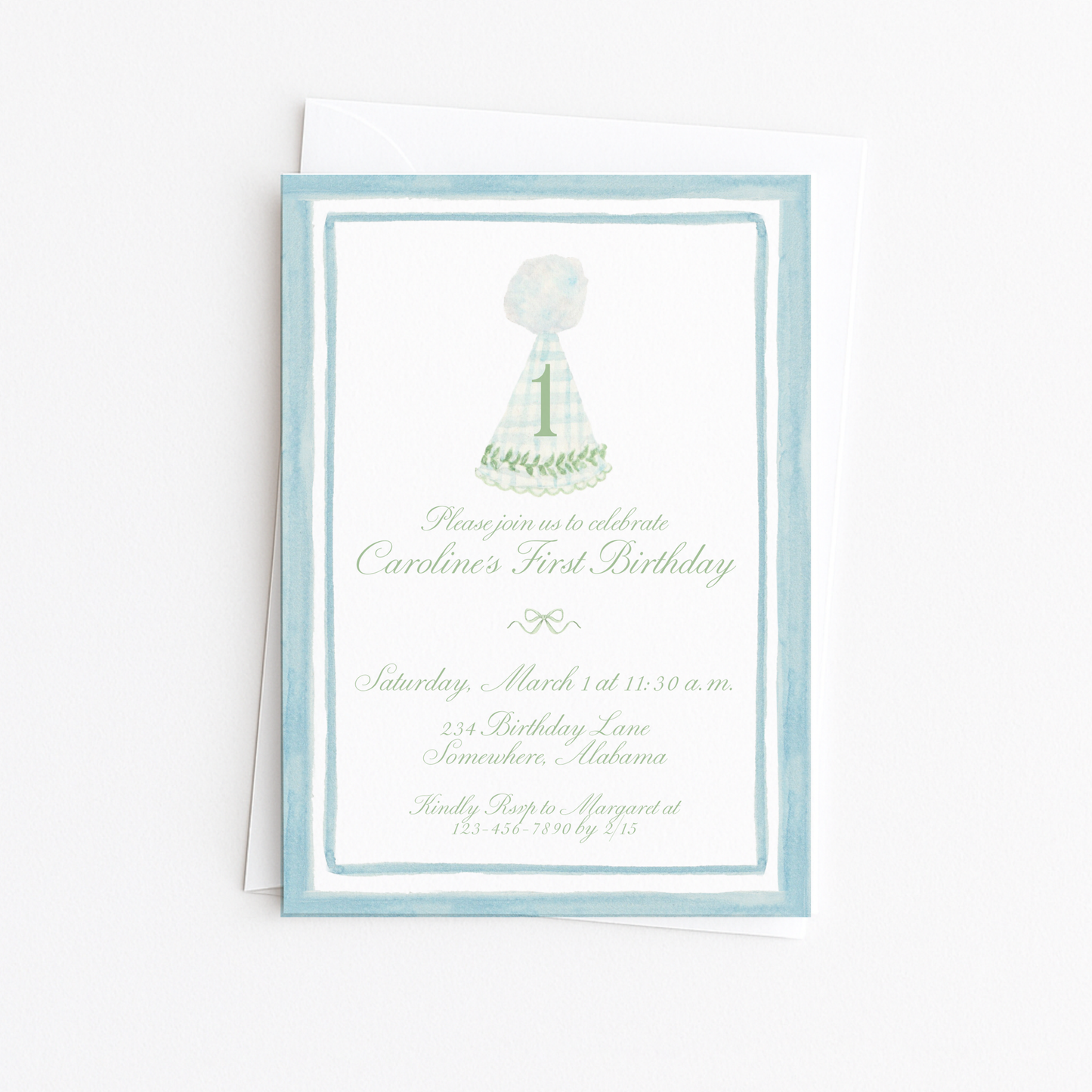Teal & Green First Birthday Invitation