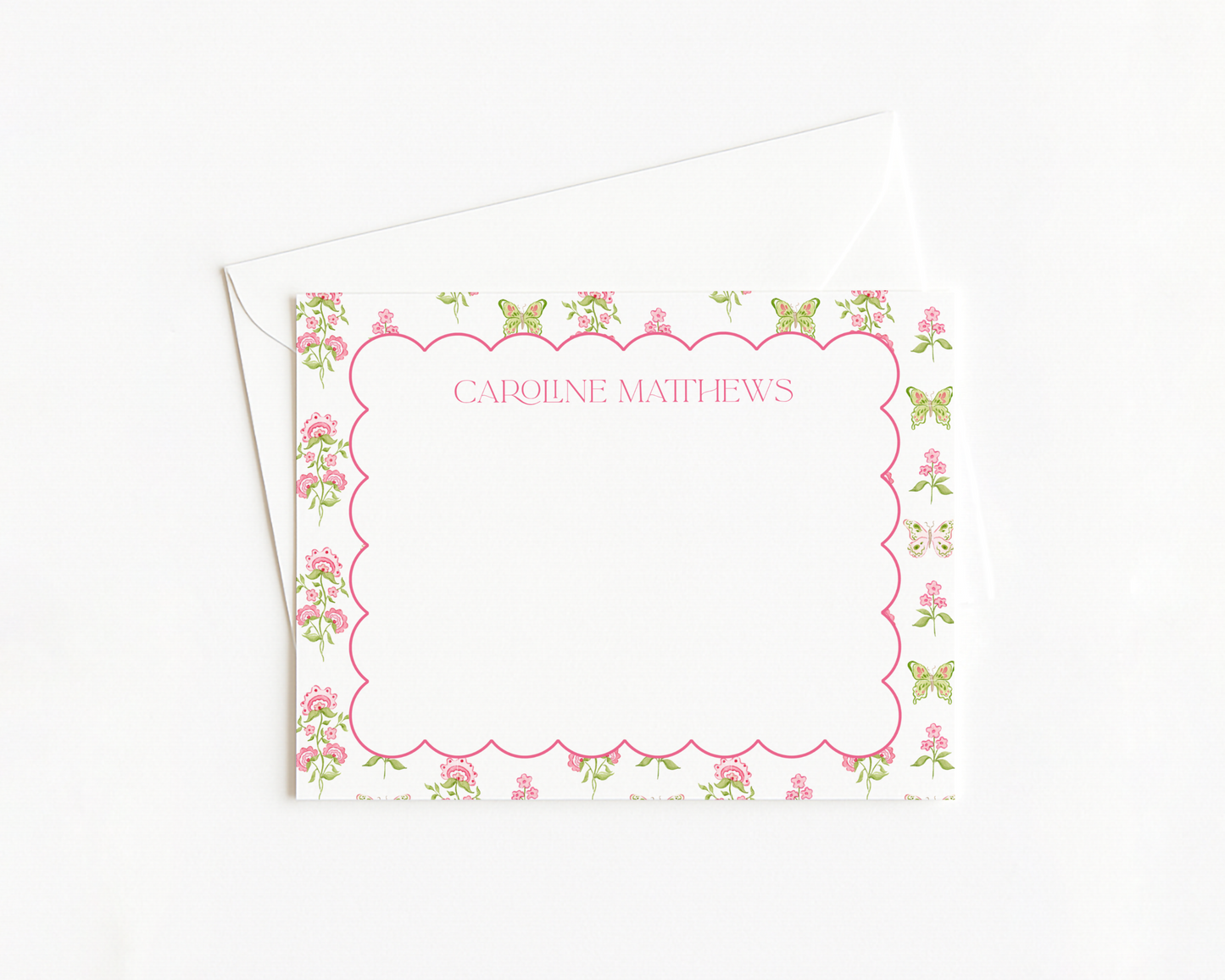 Pink and Green Butterfly Lattice Stationery