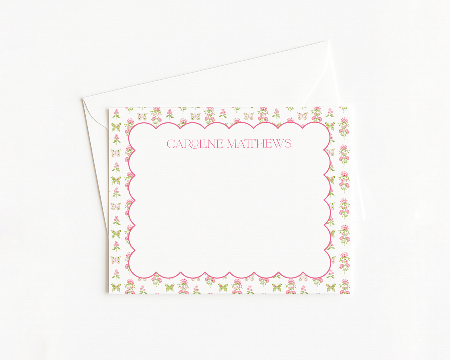 Pink and Green Butterfly Lattice Stationery