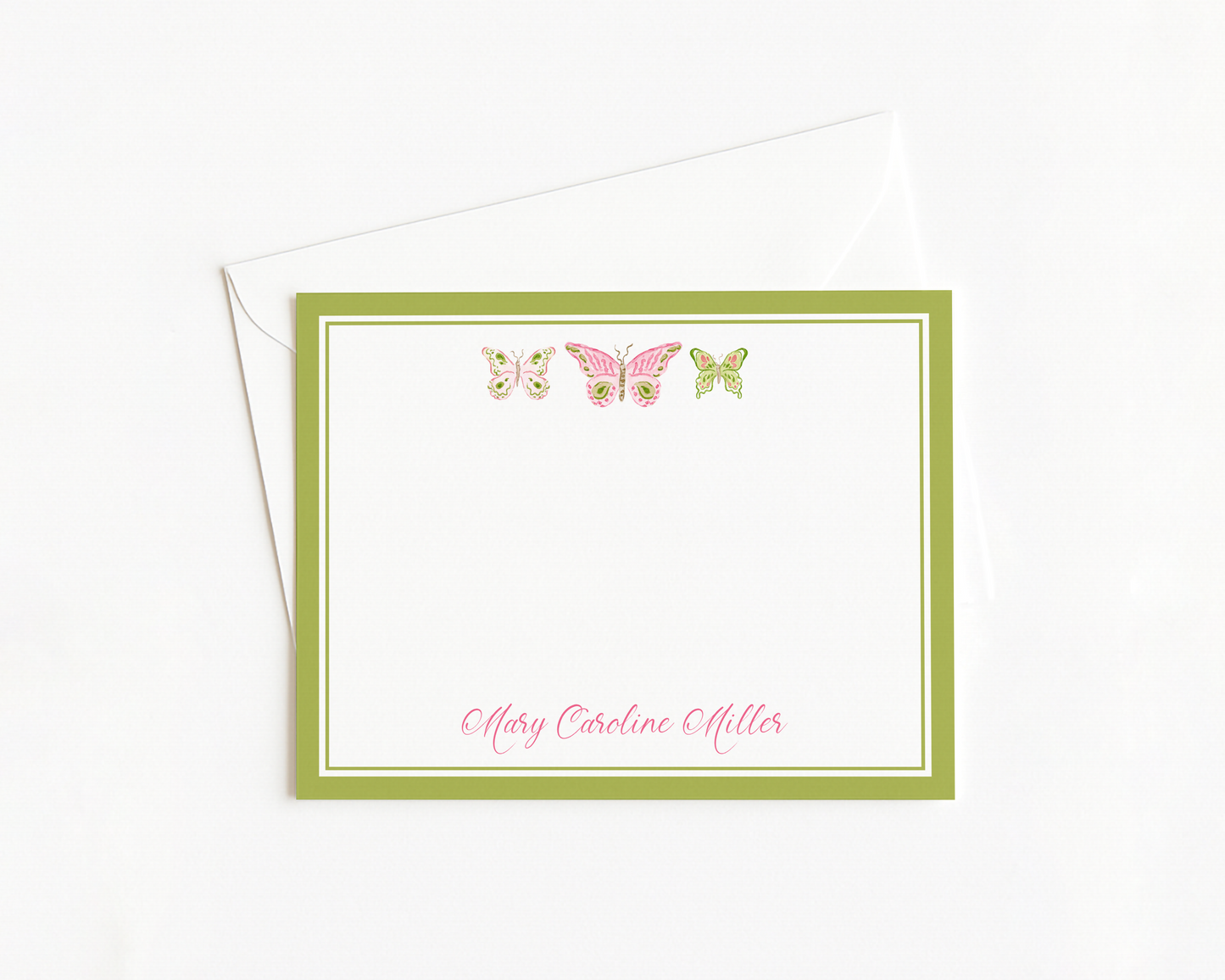 Pink and Green Butterfly Stationery #2