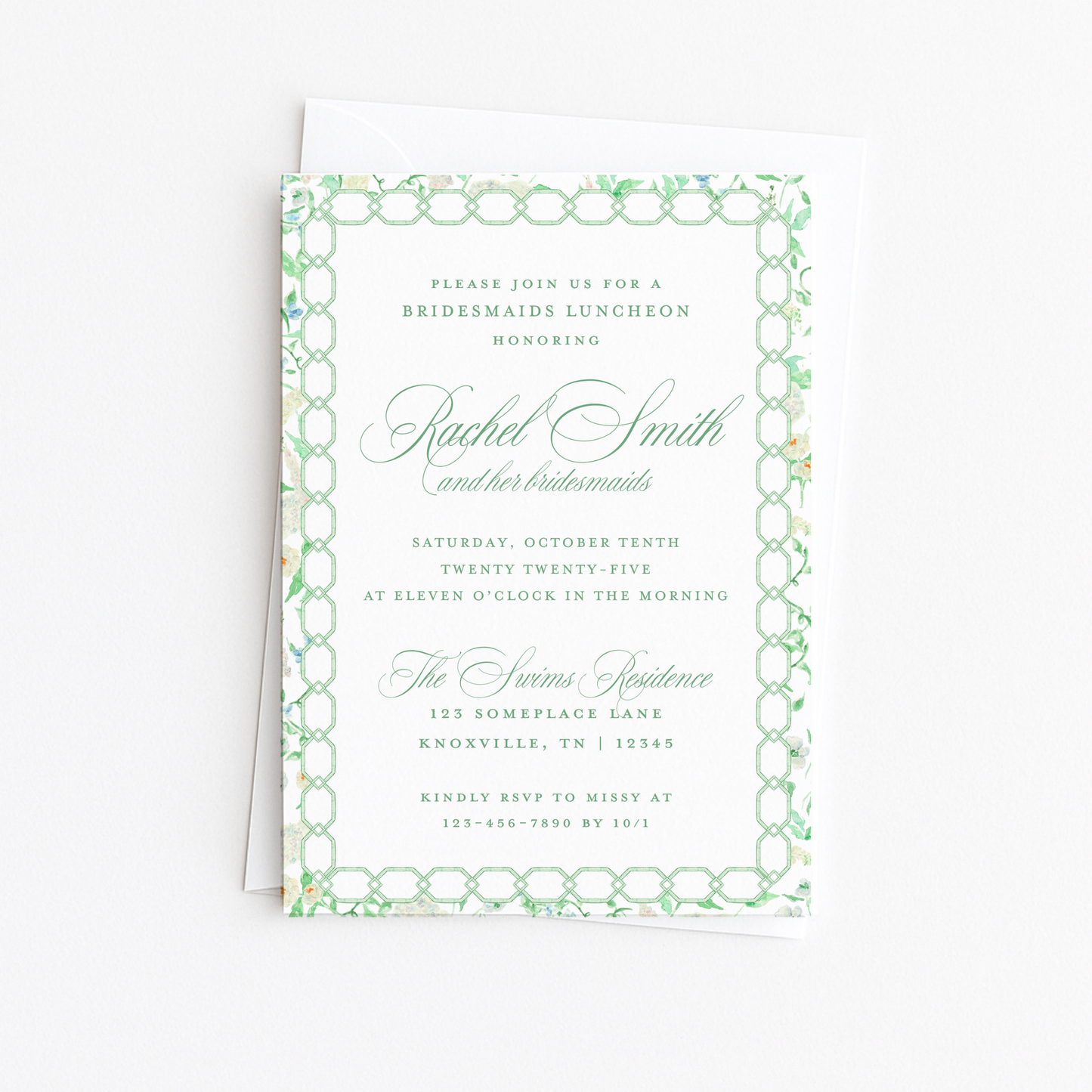 Green Lattice Border Bridal Shower Invitation