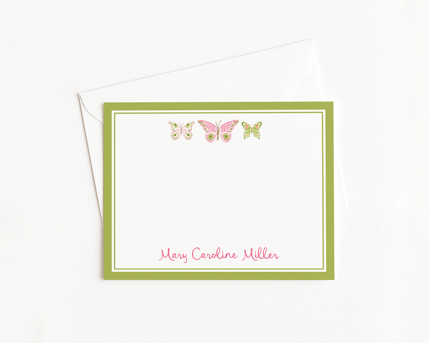 Pink and Green Butterfly Stationery #4