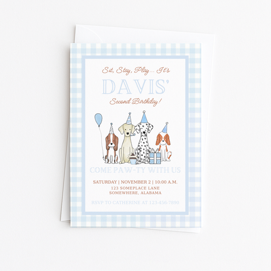 Puppy Pawty Invitation - Gingham Puppy Set