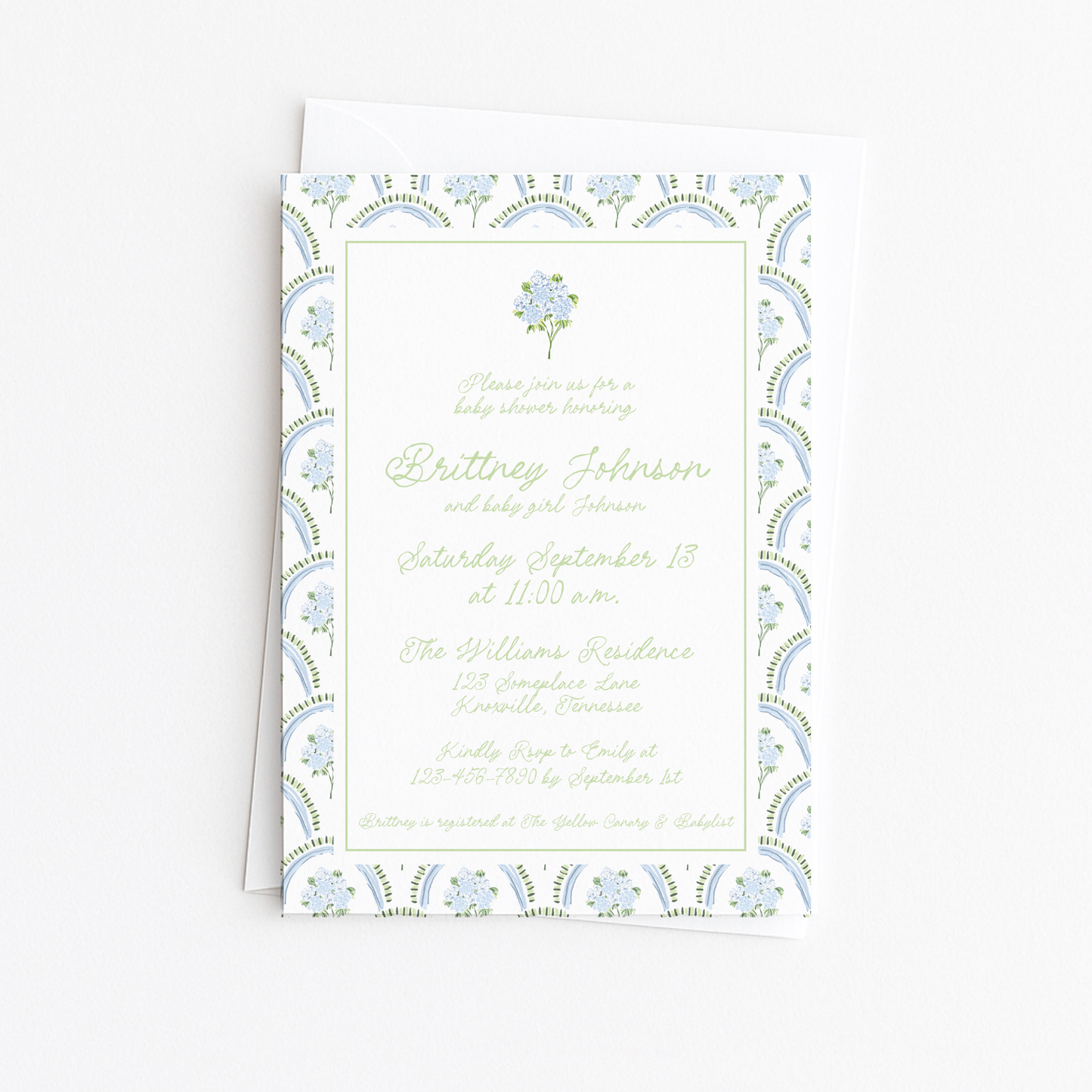 Hydrangea Border Baby Shower Invitation #2