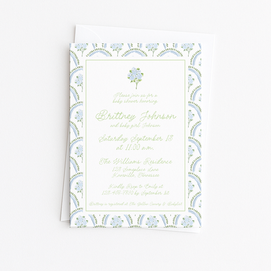 Hydrangea Border Baby Shower Invitation #2