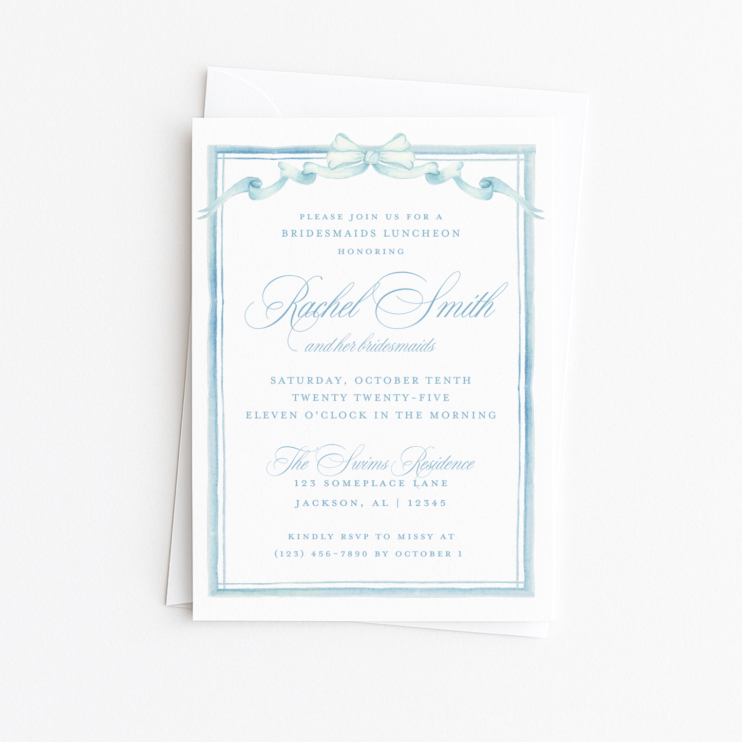 Blue Bow Bridal Shower Invitation