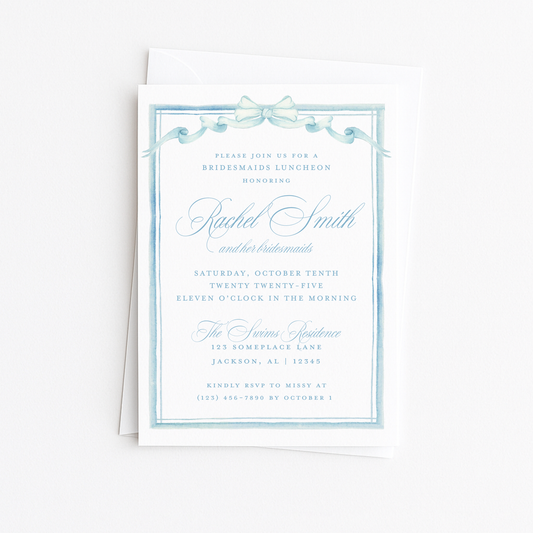 Blue Bow Bridal Shower Invitation