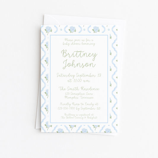 Hydrangea Border Baby Shower Invitation #3