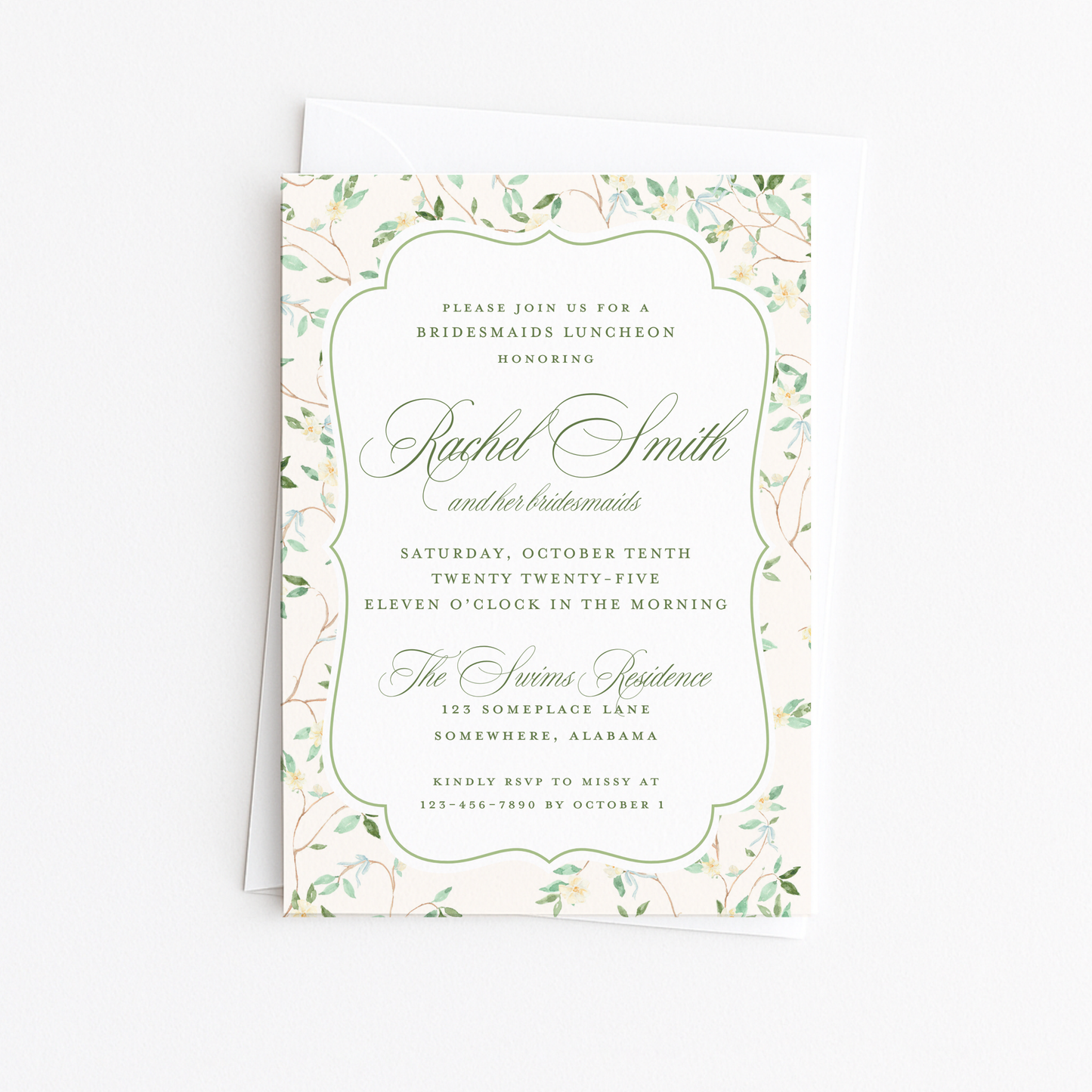 Floral Green and Cream Bridal Shower Invitation