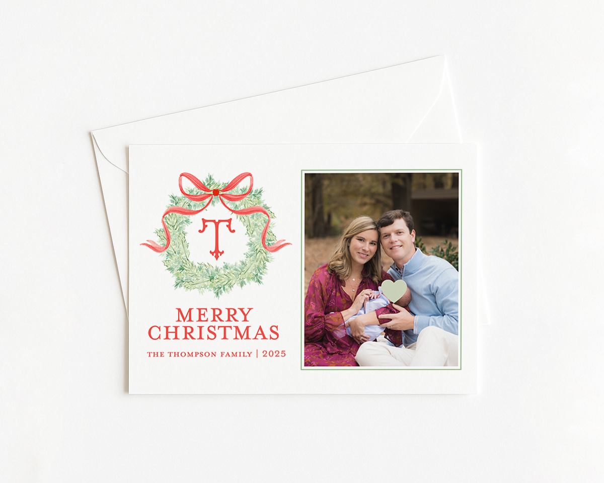 Red & Green Wreath Monogram Horizontal