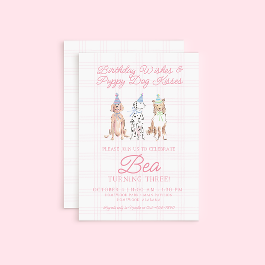 Puppy Dog Wishes Invitation - Pink