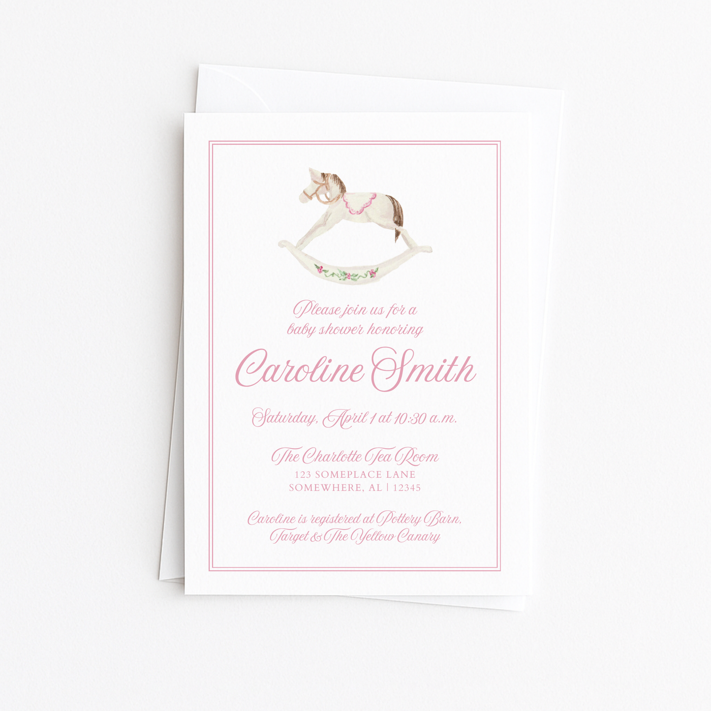 Pink Rocking Horse Baby Shower Invitation