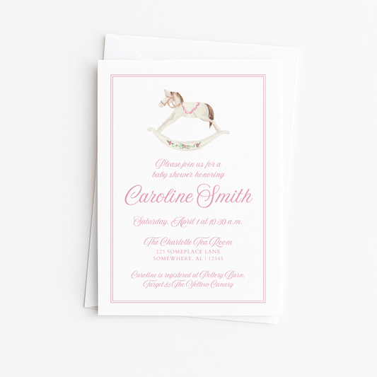 Pink Rocking Horse Baby Shower Invitation