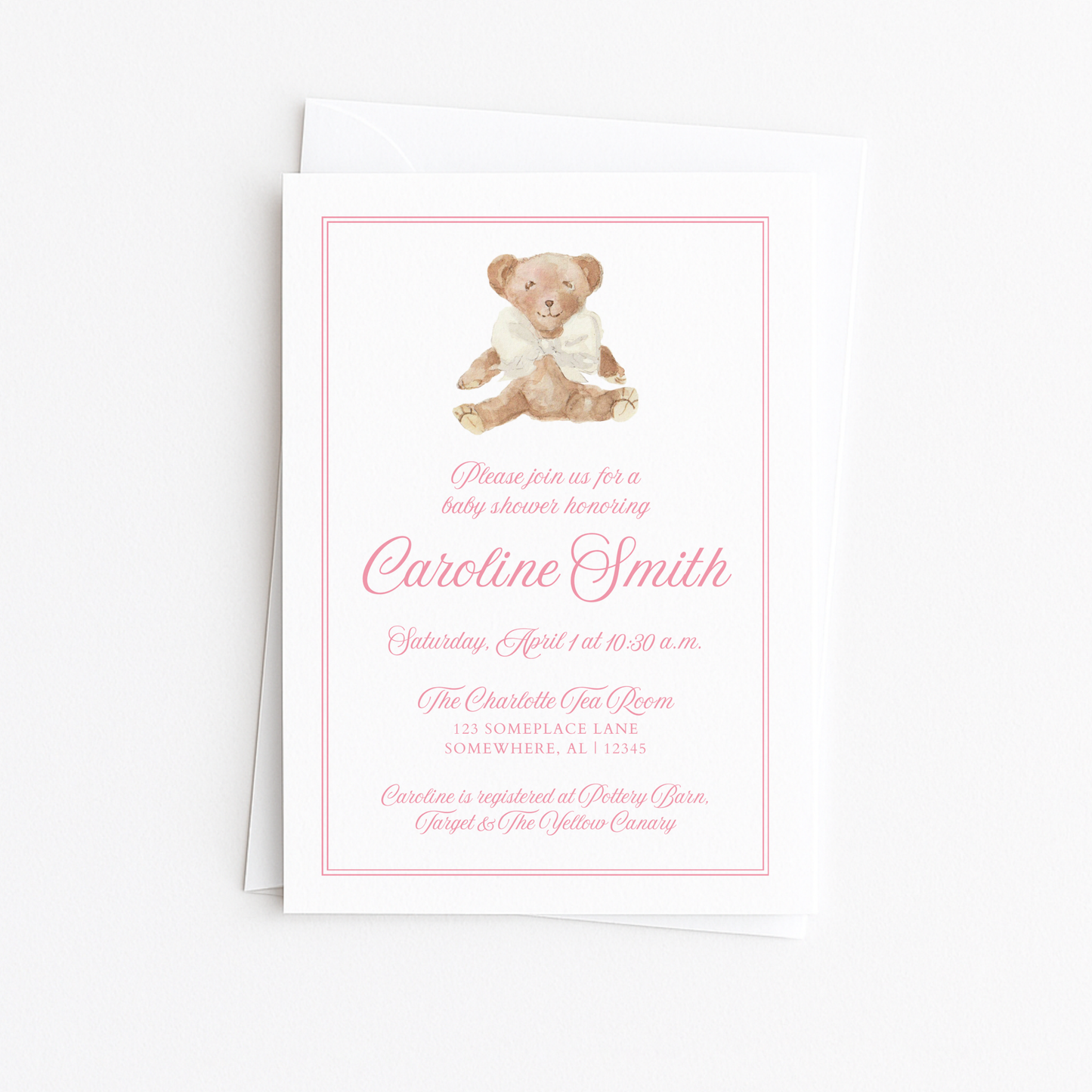 Pink Bear Baby Shower Invitation