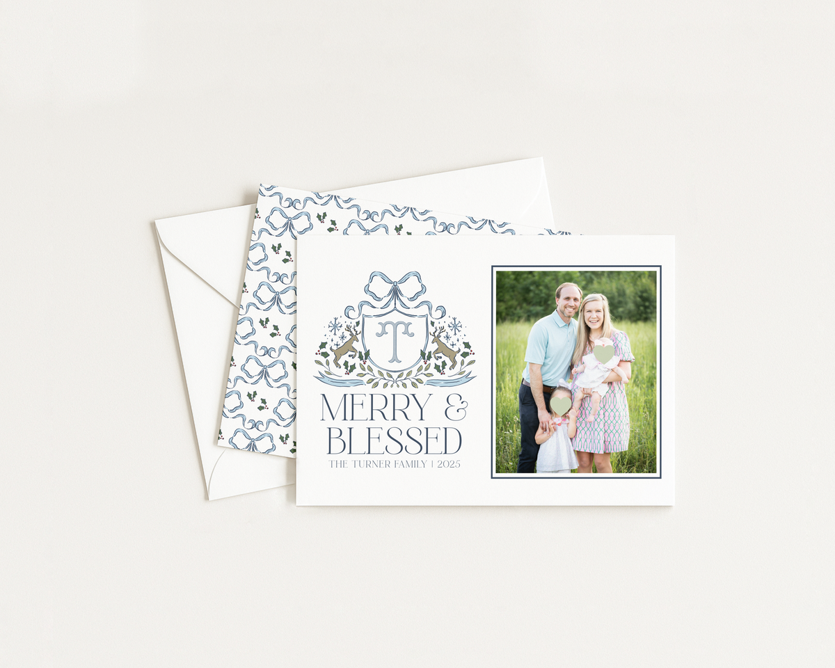 Blue & White Reindeer Monogram Horizontal