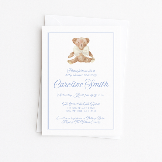 Blue Bear Baby Shower Invitation