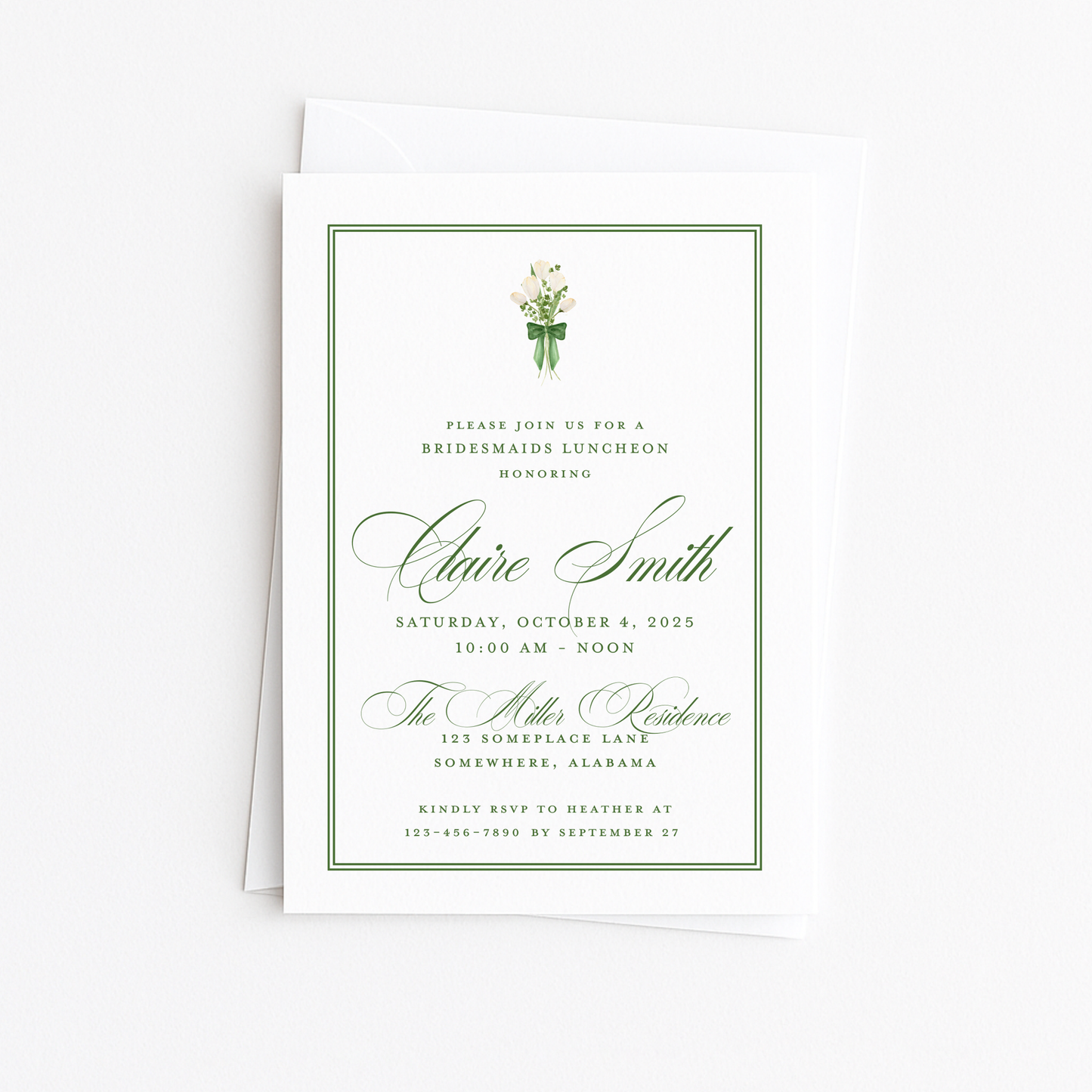 Green and White Bouquet Bridal Shower Invitation