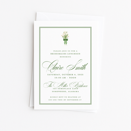 Green and White Bouquet Bridal Shower Invitation