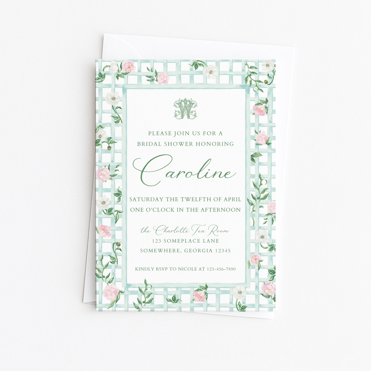 Teal Lattice Border Baby Shower Invitation