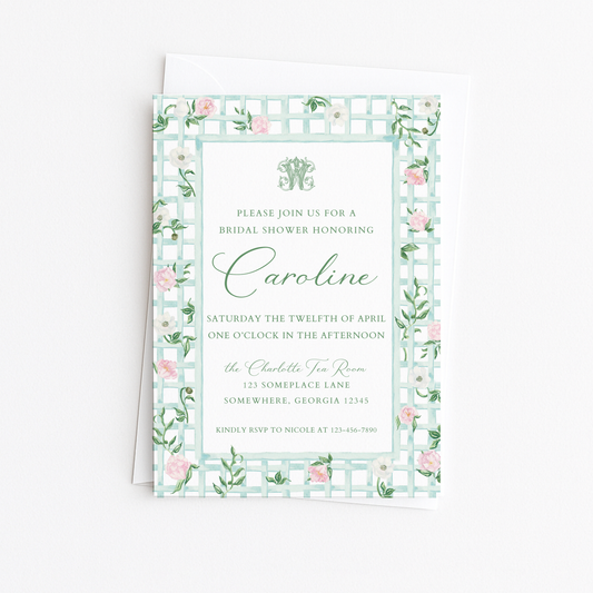 Teal Lattice Border Baby Shower Invitation