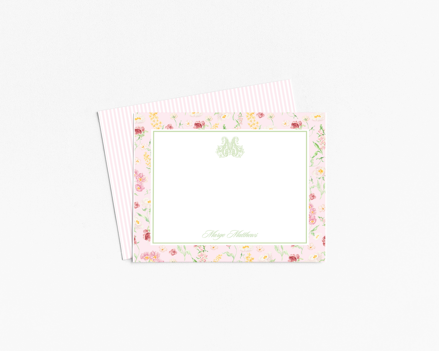 Pink Monogram Floral Stationery