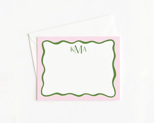 Pink Wavy Monogram Stationery