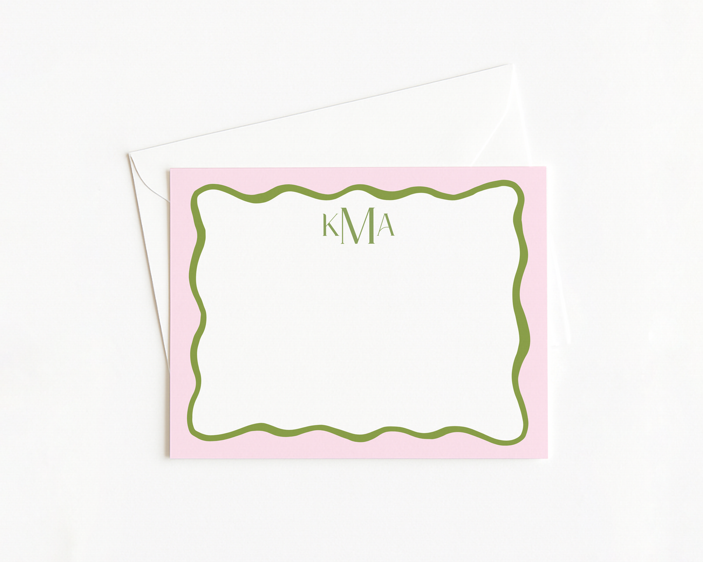 Pink Wavy Monogram Stationery
