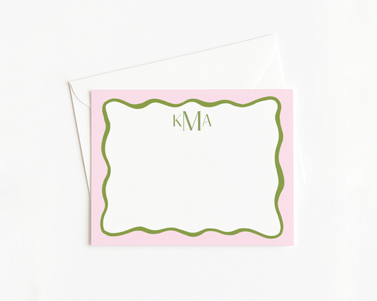 Pink Wavy Monogram Stationery