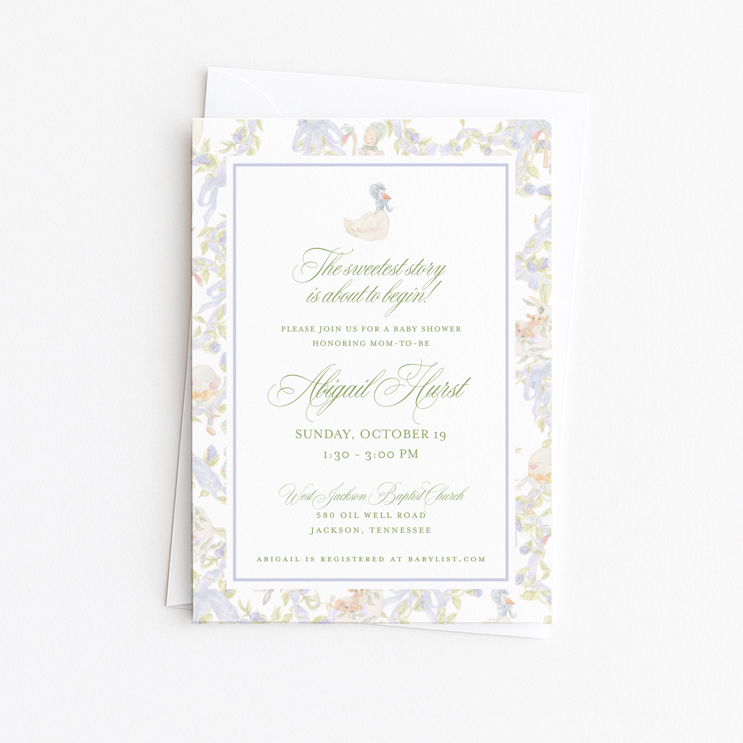 Lavender Mother Goose Baby Shower Invitation