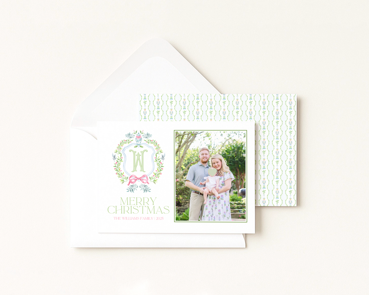 Pink, Blue & Green Crest Monogram Horizontal