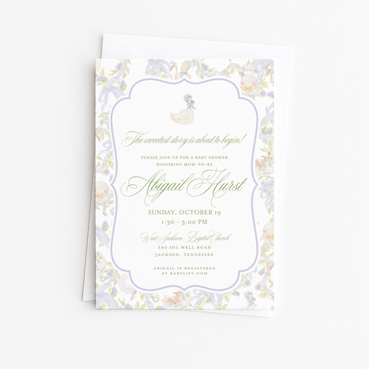 Lavender Mother Goose Baby Shower Invitation #2