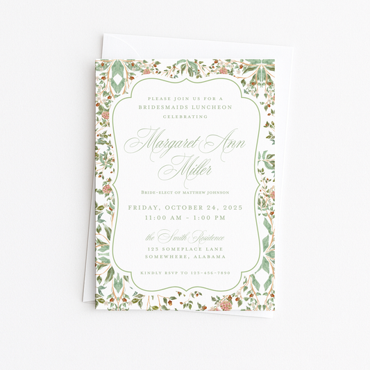 Green & Brown Toile Bridal Shower Invitation #3