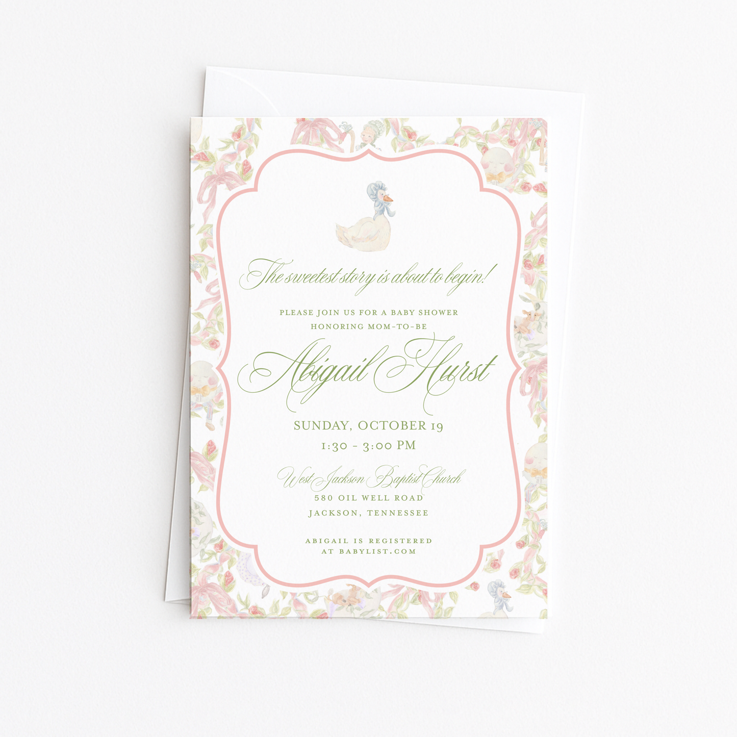 Pink Mother Goose Baby Shower Invitation #1