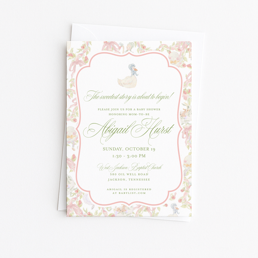 Pink Mother Goose Baby Shower Invitation #1