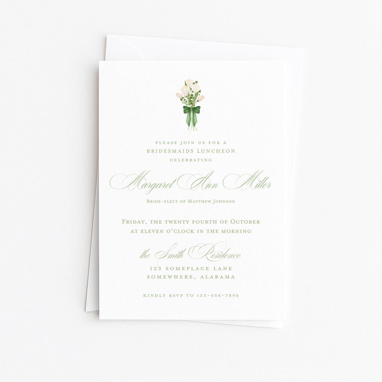 Green & White Bouquet Bridal Shower Invitation