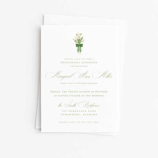 Green & White Bouquet Bridal Shower Invitation