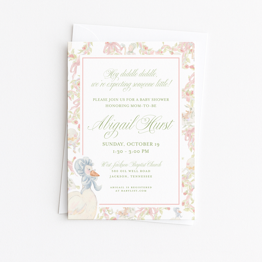 Pink Mother Goose Baby Shower Invitation #2