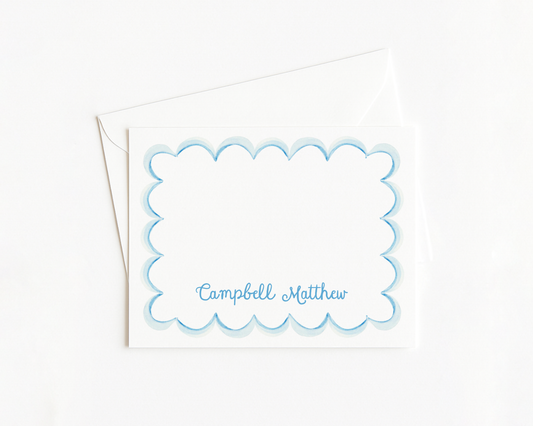 Blue Wavy Scallop Stationery