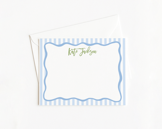 Blue Wavy Scallop Stationery