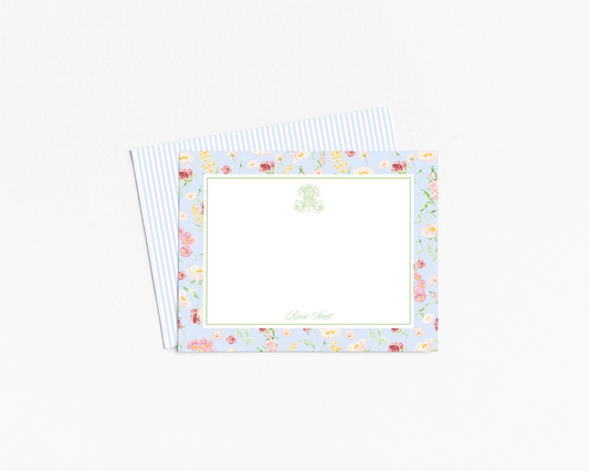 Blue Floral Monogram Stationery